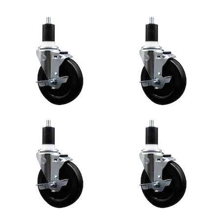 Service Caster 5'' Soft Rubber Swivel 1-1/2'' Expanding Stem Caster Set with Brake, 4PK SCC-EX20S514-SRS-TLB-112-4